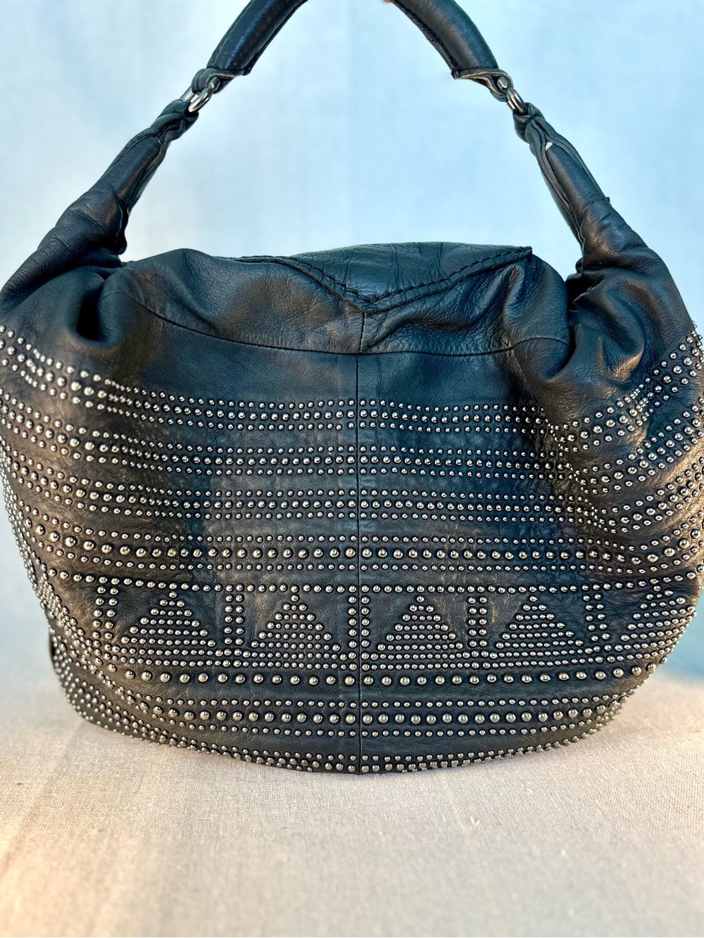 Liebeskind Berlin Black Leather Studded Hobo Bag Slouchy Shoulder Tote Moto